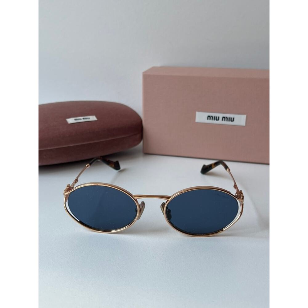 NEW Miu Miu MU52YS Rose Gold Blue Metal Sunglasses - Picture 6 of 8